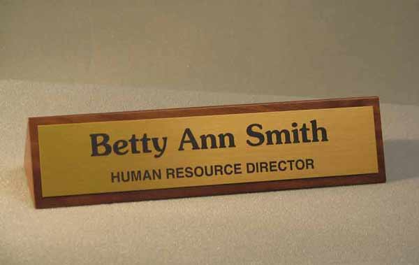 Walnut desk name plate