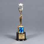 This is a image of a modern victory holding up a star on a round black synthetic base